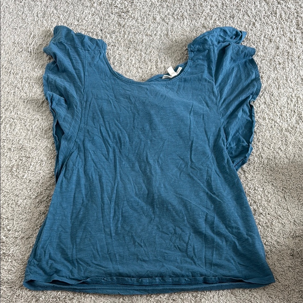 Green and Blue Ruffled Sleeveless Blouse